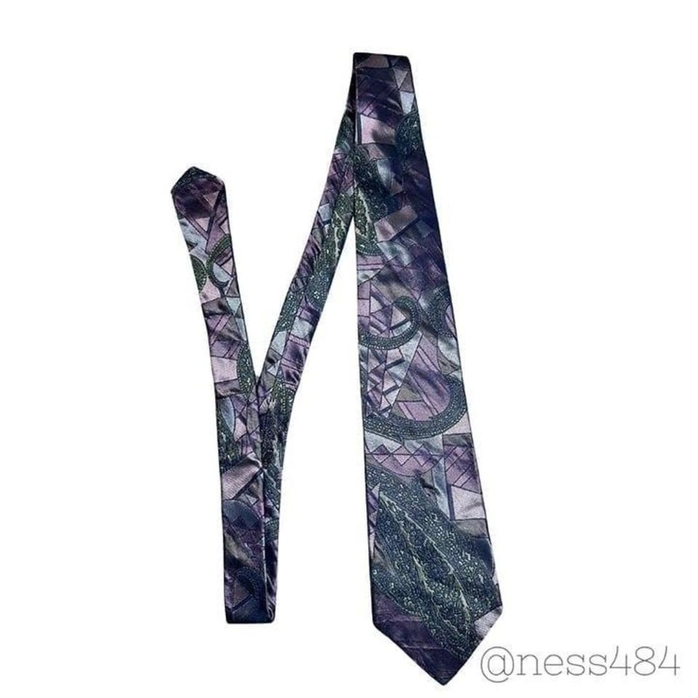 Zianetti‎ Italian Silk Collection Mens Tie Purple Geometric Pattern Necktie